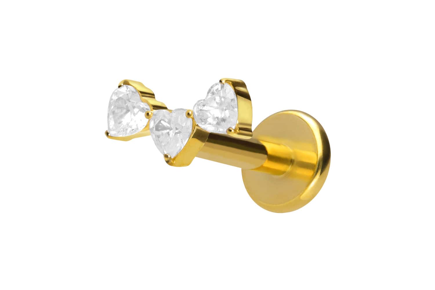 Titan Labret Piercing mit Push Fit 3 KRISTALLHERZEN